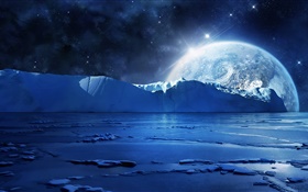 Nacht, Eis, Meer, Planeten, Sterne, kalt HD Hintergrundbilder