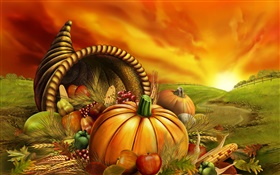 Kürbis, Mais, Trauben, Äpfel, Felder, Thanksgiving