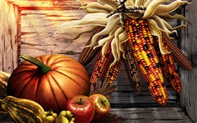 Kürbis, Mais, Paprika, Äpfel, Thanksgiving HD Hintergrundbilder