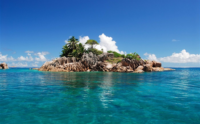 Kleine Insel, blaue Meer, Himmel, Seychellen Hintergrundbilder Bilder
