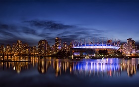Vancouver, Kanada, Stadt, Wolkenkratzer, Gebäude, Beleuchtung, Nacht, Bucht HD Hintergrundbilder