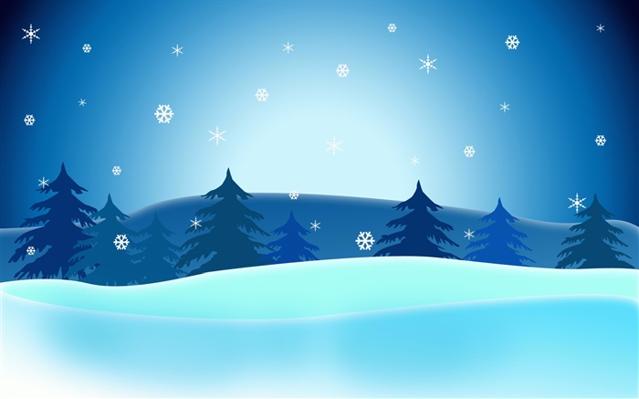 Vector Weihnachtsbilder, Bäume, Schneeflocken, blauer Himmel Hintergrundbilder Bilder