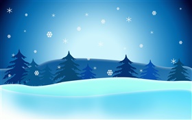 Vector Weihnachtsbilder, Bäume, Schneeflocken, blauer Himmel HD Hintergrundbilder