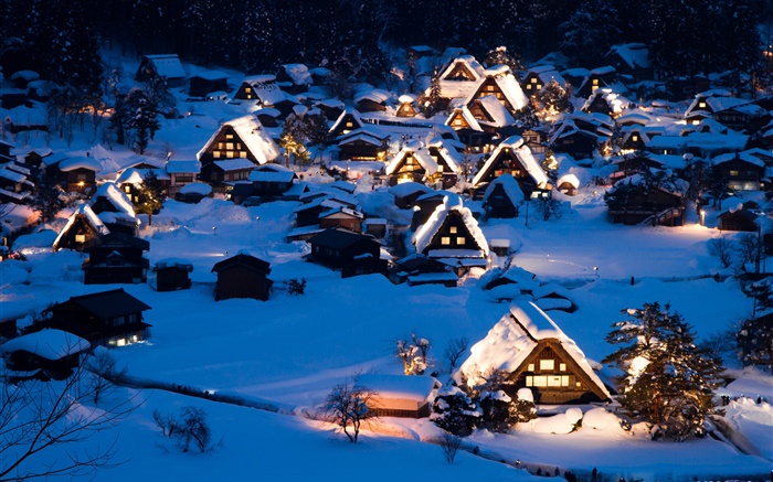 Winter, Haus, dicken Schnee, Nacht, Stadt Hintergrundbilder Bilder