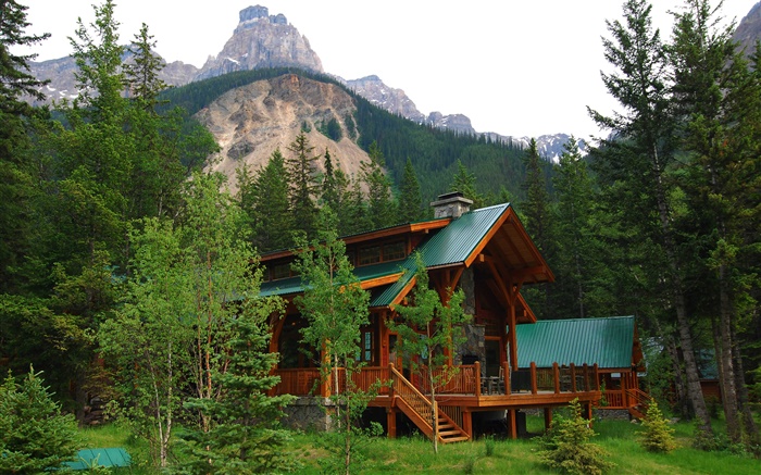 Alberta, Kanada, Villa, Haus, Wald, Bäume, Berge Hintergrundbilder Bilder