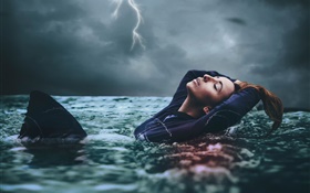 Amy Spanos, Mädchen im Wasser, Sturm HD Hintergrundbilder