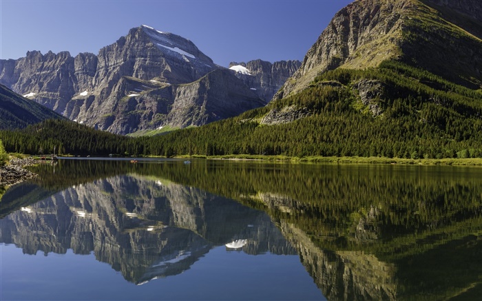 Kanada Landschaft, See, Berge, Wald, Wasser Reflexion Hintergrundbilder Bilder