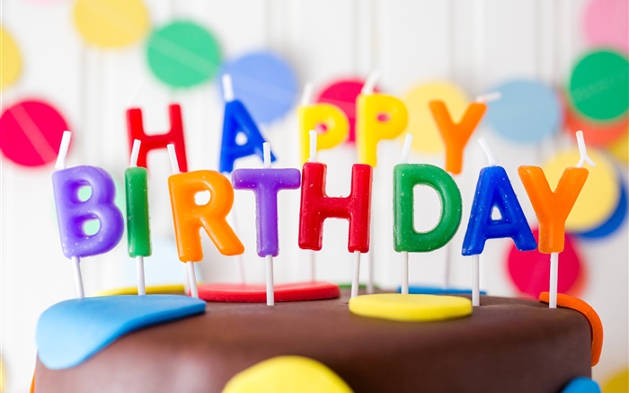 Alles Gute zum Geburtstag, Kerzen, Kuchen, bunten Buchstaben Hintergrundbilder Bilder