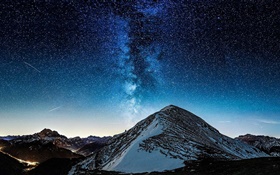 Berg, Tal, sterne, nacht HD Hintergrundbilder