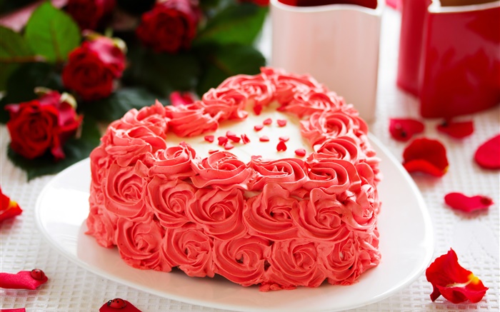 Rosa Rose Blumen, Kuchen, Blütenblätter Hintergrundbilder Bilder