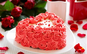 Rosa Rose Blumen, Kuchen, Blütenblätter HD Hintergrundbilder
