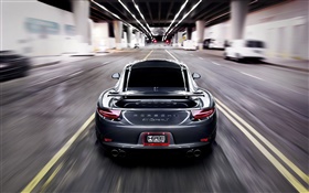 Porsche 911 Carrera S graues Auto, Geschwindigkeit, Unschärfe HD Hintergrundbilder