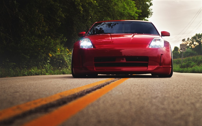 Red Nissan 350Z Auto Vorderansicht Hintergrundbilder Bilder