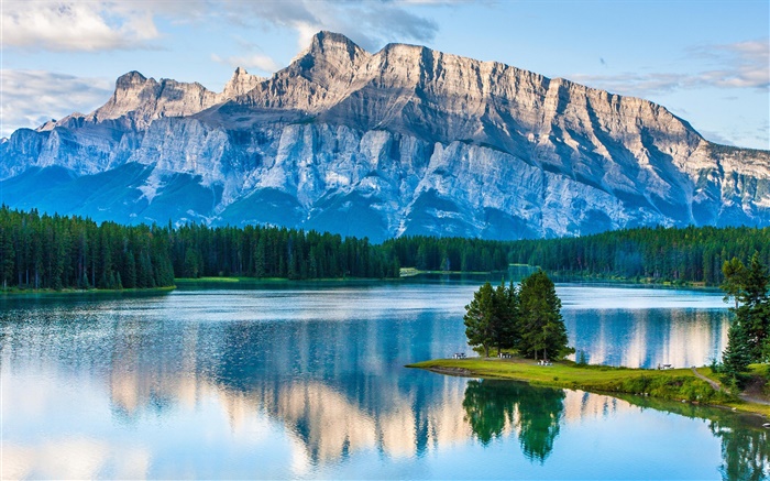 Two Jack See, Banff-Nationalpark, Alberta, Kanada, Berge, Bäume Hintergrundbilder Bilder