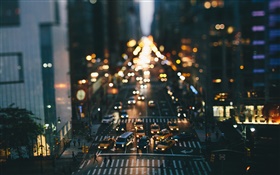 Vereinigte Staaten von Amerika, New York, Nacht, Gebäude, Straßen, Autos, Beleuchtung, Bokeh