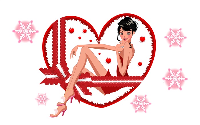 Vektor-Illustration, schöne Mädchen, Schneeflocke, Liebe Herzen Hintergrundbilder Bilder