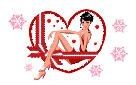 Vektor-Illustration, schöne Mädchen, Schneeflocke, Liebe Herzen