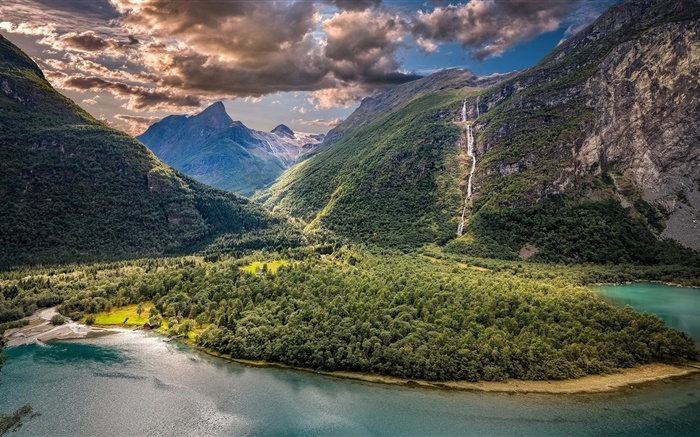Vikane, Norwegen, Tal, Berge, See, Wolken Hintergrundbilder Bilder