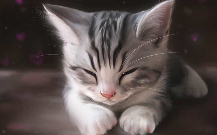 Wasserfarbe auf Papier, niedlichen Kätzchen Schlaf Hintergrundbilder Bilder