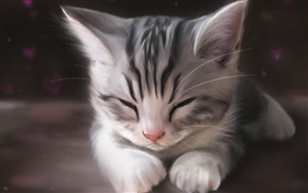 Wasserfarbe auf Papier, niedlichen Kätzchen Schlaf HD Hintergrundbilder