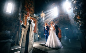 Wedding, bräutigam, braut, Kirche, Licht HD Hintergrundbilder