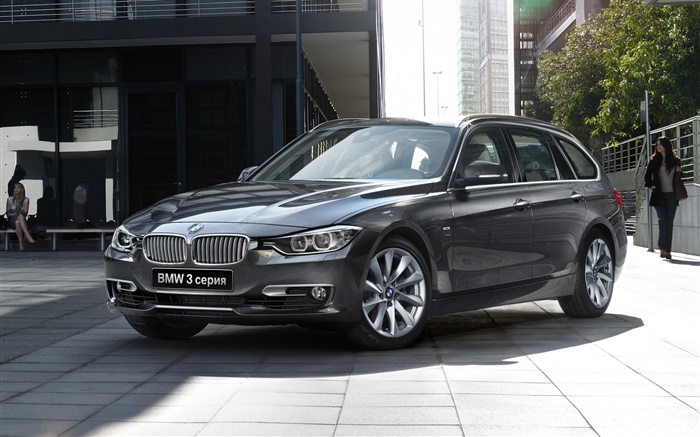 2015 BMW 3er graues Auto Vorderansicht Hintergrundbilder Bilder