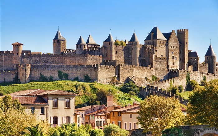 Burg von Carcassonne, Frankreich, Stadt, Häuser Hintergrundbilder Bilder