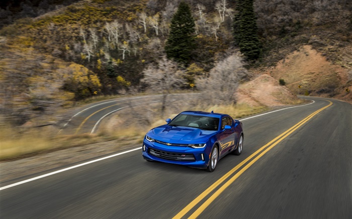 Chevrolet Camaro blau Supersportwagen , Straße, Geschwindigkeit Hintergrundbilder Bilder