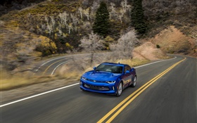 Chevrolet Camaro blau Supersportwagen , Straße, Geschwindigkeit HD Hintergrundbilder