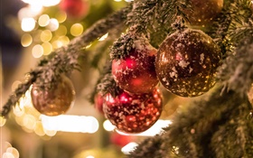 Weihnachtsbaum, Bälle, Glanz, Hintergrund verwischen HD Hintergrundbilder