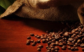 Kaffeebohnen , Tasche, Blätter HD Hintergrundbilder