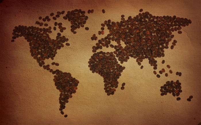 Kaffeebohnen , Weltkarte , Kontinent, kreativ Hintergrundbilder Bilder