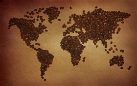 Kaffeebohnen , Weltkarte , Kontinent, kreativ HD Hintergrundbilder