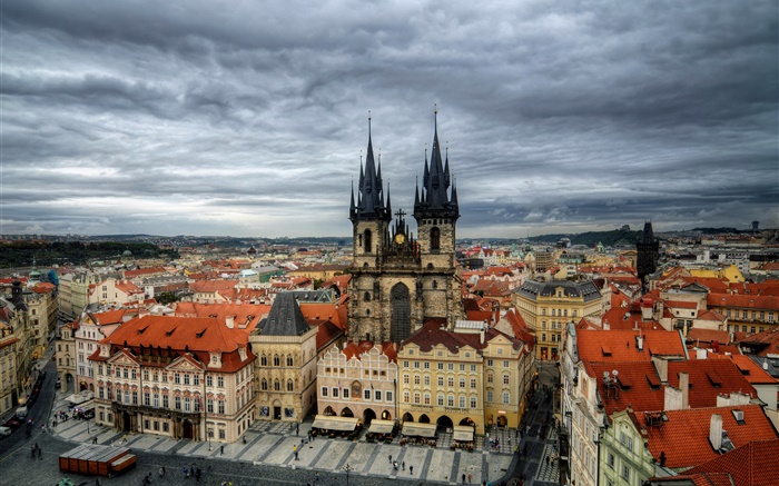 Tschechische Republik, Prag, Stadt, dem Altstädter Ring, Teynkirche, Häuser Hintergrundbilder Bilder