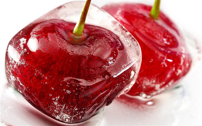Gefrorene Kirsche, Eis, Wasser, roten Früchten Hintergrundbilder Bilder