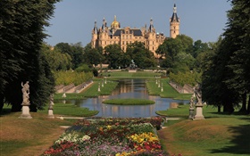 Deutschland, Schwerin, Schloss, Architektur, Park, Bäume, Blumen HD Hintergrundbilder