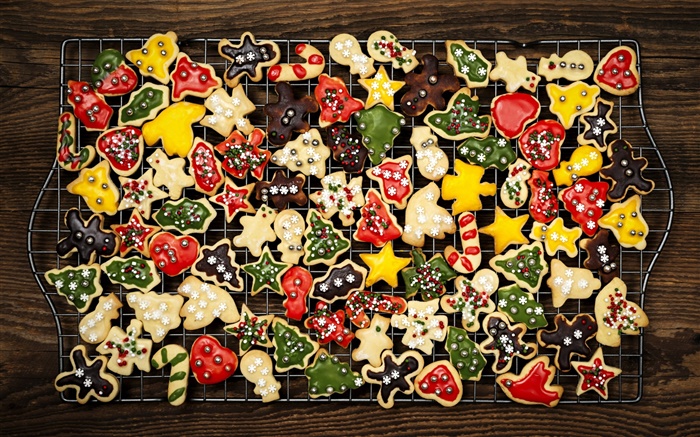 Neues Jahr, Frohe Weihnachten, colorful cookies Hintergrundbilder Bilder