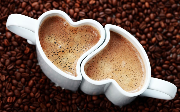 Zwei Tassen Kaffee, Liebe Herzen, Schaum, Trinken Hintergrundbilder Bilder