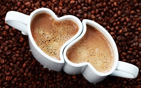 Zwei Tassen Kaffee, Liebe Herzen, Schaum, Trinken HD Hintergrundbilder