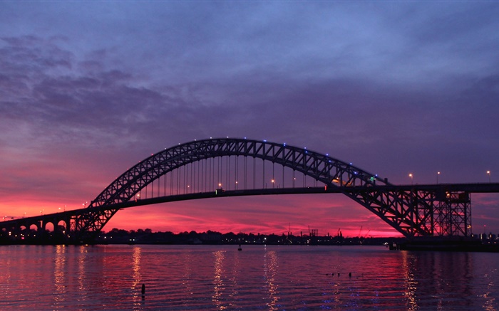 USA, New Jersey, Bayonne-Brücke, Fluss, Sonnenuntergang, Dämmerung Hintergrundbilder Bilder