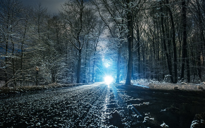 Winter, Straße, Bäume, Loch, Schnee, Licht Hintergrundbilder Bilder