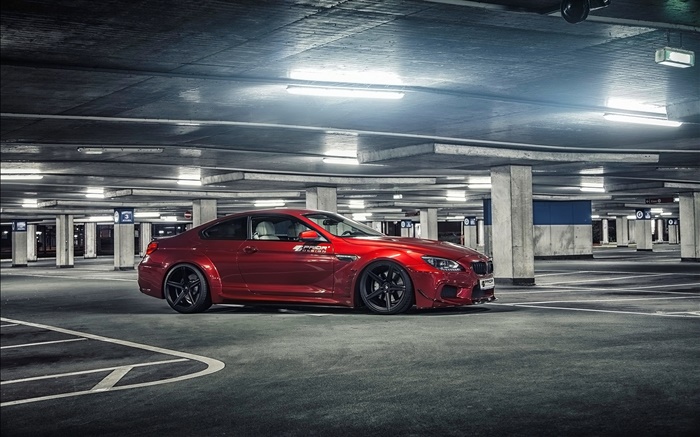 BMW M6 rote Farbe Auto am Parkplatz Hintergrundbilder Bilder