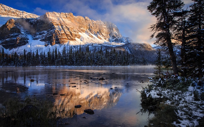 Banff Nationalpark , Kanada, Rocky Mountains, See, Morgen, Wasser Reflexion Hintergrundbilder Bilder