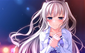 Blaue Augen anime girl, weißes Haar HD Hintergrundbilder