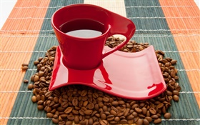 Cup, Kaffeebohnen , trinken, rot HD Hintergrundbilder