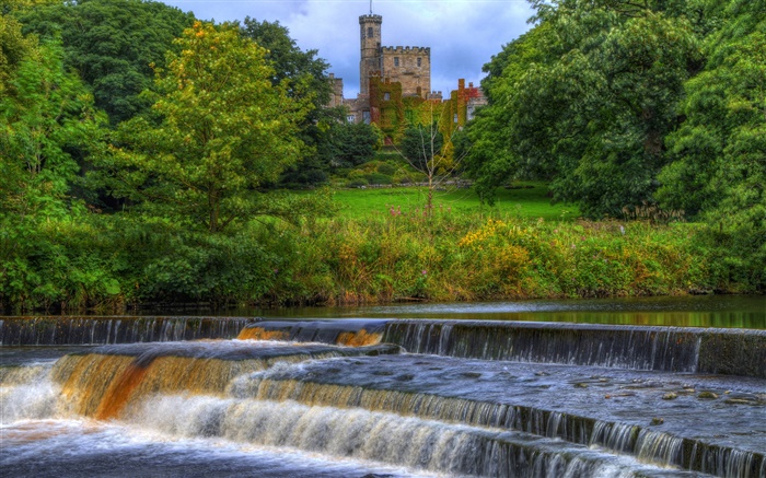 Hornby Castle, England, Fluss, Bach, Bäume Hintergrundbilder Bilder
