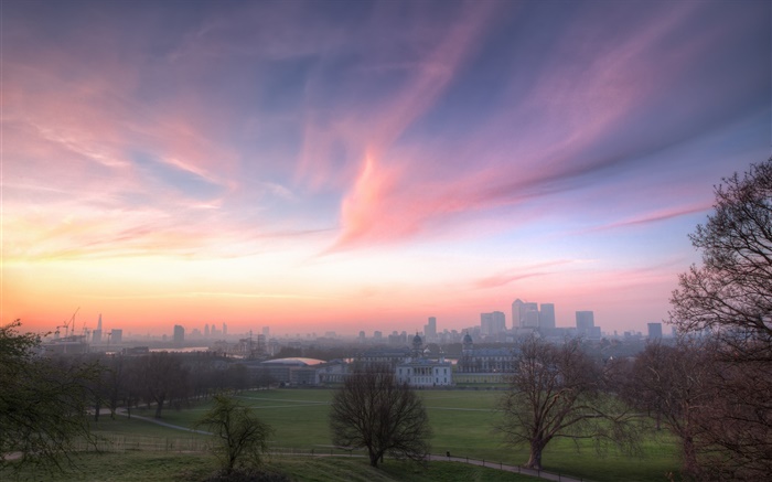 London, England, Greenwich Park, Häuser, Dämmerung Hintergrundbilder Bilder