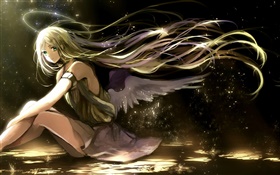 Lange Haare anime Mädchen, Flügel, Engel, Licht Halo HD Hintergrundbilder