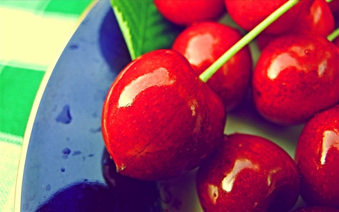 Rote Kirschen close-up, frisches Obst Hintergrundbilder Bilder