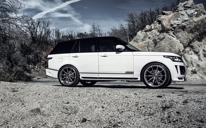 2015 Land Rover Range Rover weißes Auto Seitenansicht Hintergrundbilder Bilder